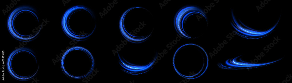 Light blue glowing effect. Glowing white speed lines. Abstract traffic lines on the road. Light dust trail wave, fire path trace line, car headlights, optical fiber and filament curve swirl png. - obrazy, fototapety, plakaty 