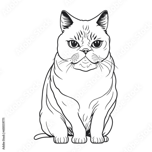 Hand-drawn vector illustration of a cat. Sketch-style cat. Animal portrait. Concept black and white color.