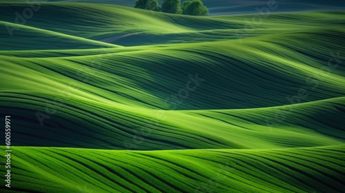 Abstraction Agricultural Area Green Wavy Fields. Generative AI
