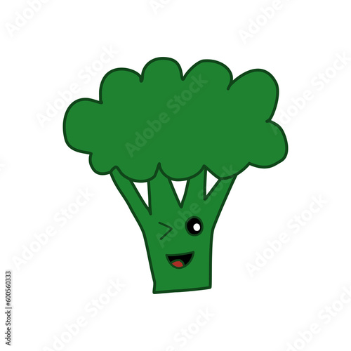Funny and cute broccoli doodle character vector illustration. Doodle vegetable for food design