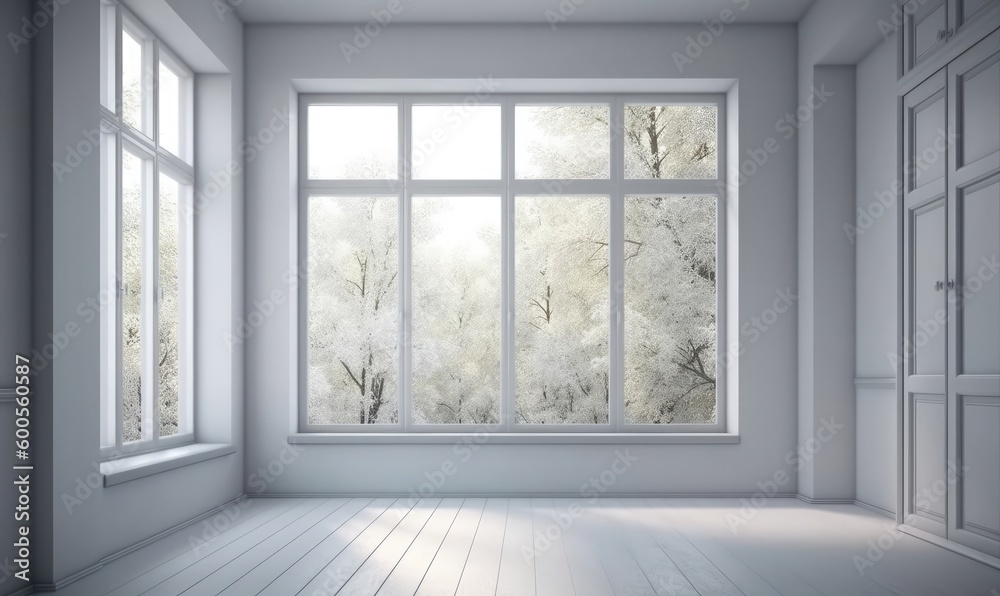Fototapeta premium The open white modern plastic window in the room, generative AI