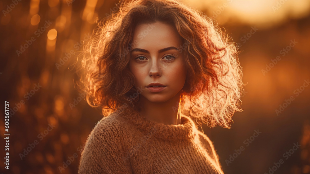 Portrait of young woman with curly hair. Generative AI Portrait of young woman with curly hair. Generative AI
