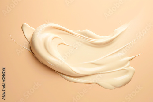 Smear of cosmetic cream on a beige background, top view. A skin care product for the face and body.