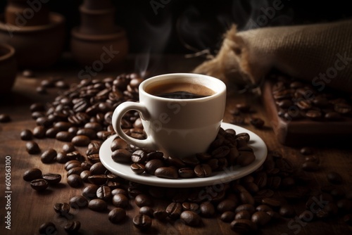 cafe cup brown aroma breakfast mug bean espresso morning drink. Generative AI.