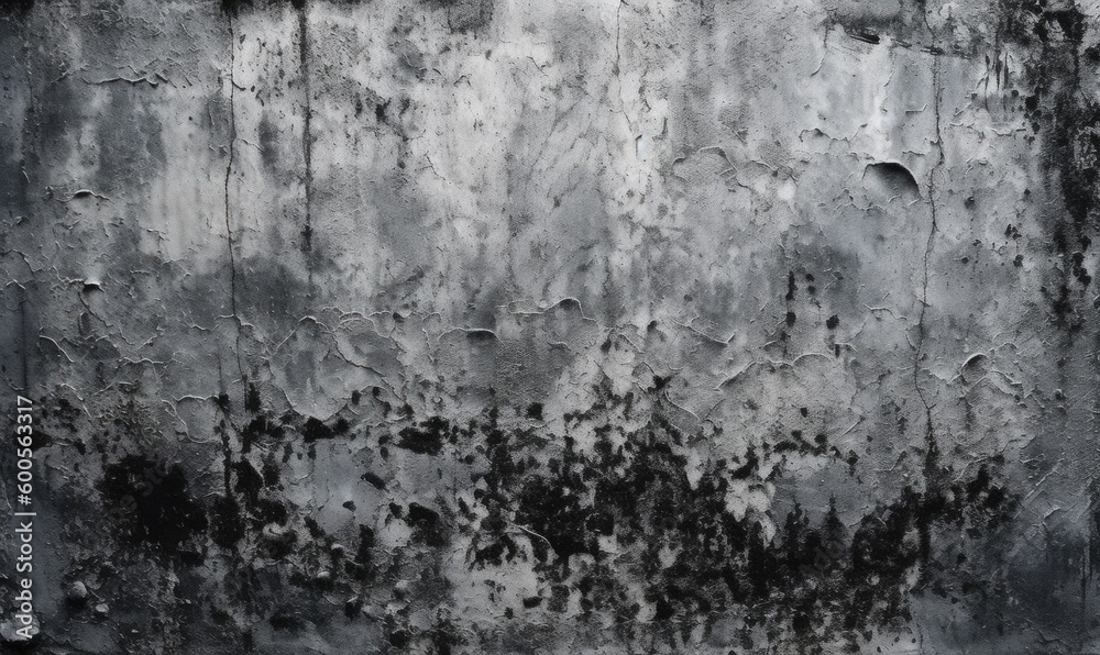 Old wall texture cement dirty gray with black background, generative AI