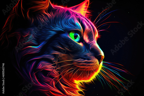 Neon Cat. Generative AI
