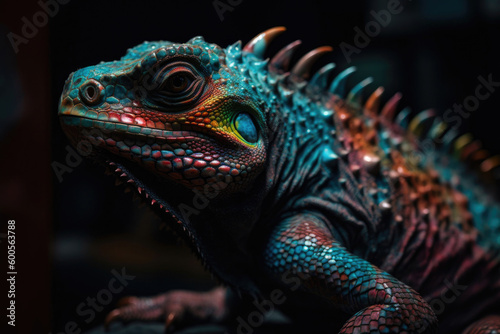 Amazing psychedlic neon, emotional, Marine iguana. Generative AI © Andrii 