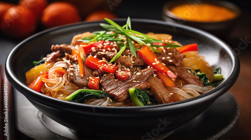 Korean food: Japchae stir-fried glass noodle