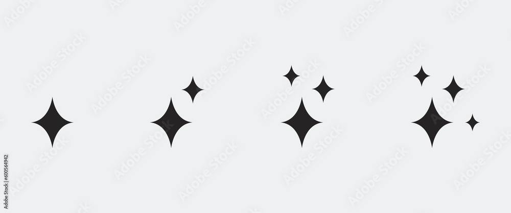Fototapeta premium Black stars icons sparkle and twinkle. Star burst, flash stars. Vector illustration