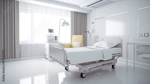 Recovery Room with beds and comfortable medical equipped in a hospital Generative AI © PaulShlykov