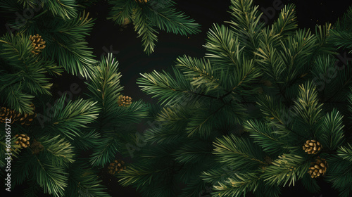 New Year s background. Spruce branches on a wooden table. Ornaments for the New Year tree. Generative AI