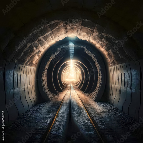 Illustration of an old abandoned tunnel. Generative AI © abrilla