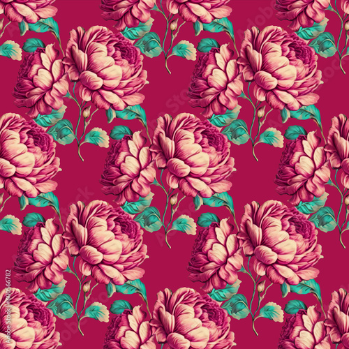 Wallpaper Mural Vintage seamless pattern with roses. Elegant old fashioned floral background with flowers, roses, leaves. Fashion textile print. Illustration created with generative AI tools. Trendy repeated design Torontodigital.ca