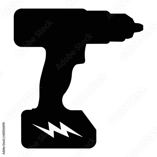 Cordless drill and screwdriver with battery minimalist in black, tool for joiner or carpenter