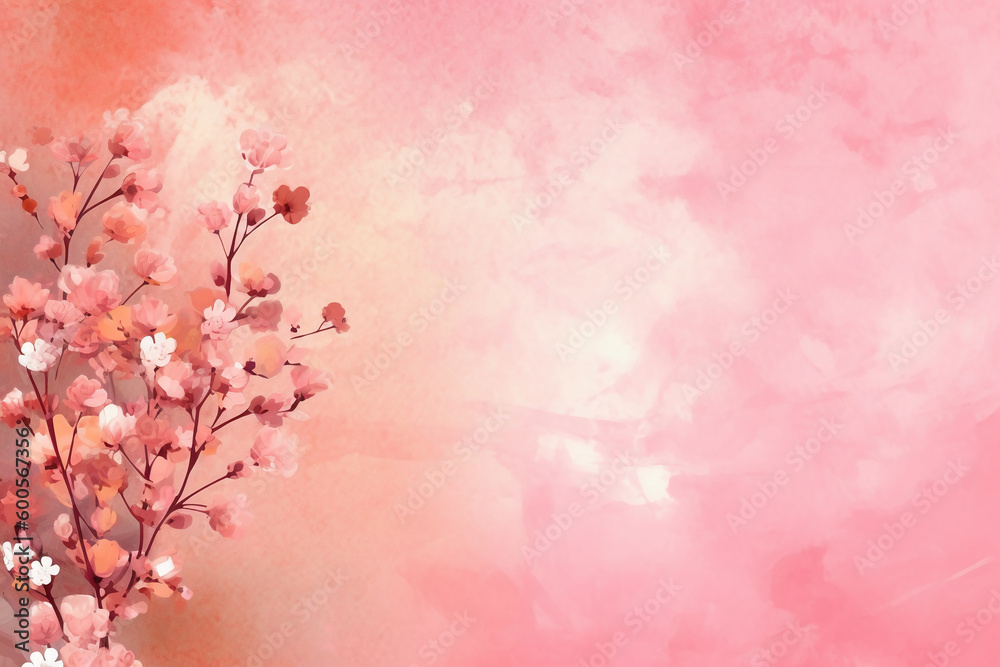 Fototapeta premium light pink background paper texture tiny petal flower painting in watercolor style. AI generative