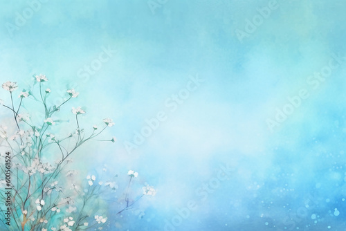 light blue background paper texture tiny petal flower painting in watercolor style. AI generative © SANGHYUN