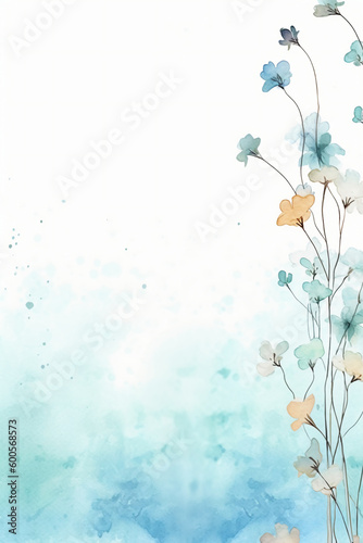 light blue background paper texture tiny petal flower painting in watercolor style. AI generative