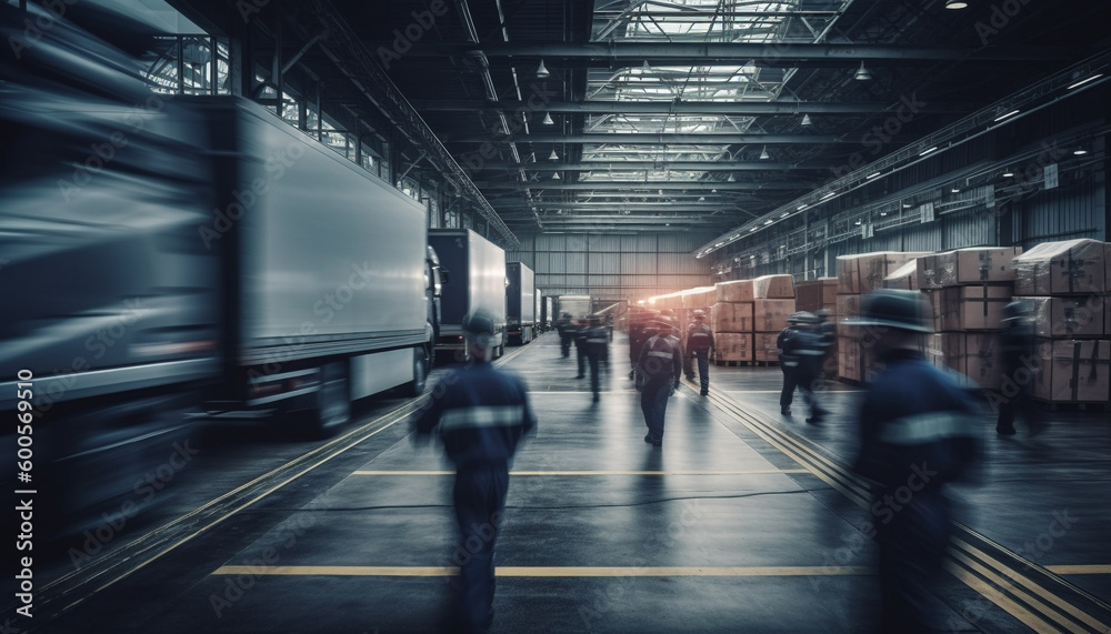 Busy city life, men leaving subway station generated by AI