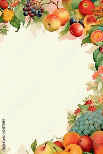 Blank empty white page with oil painting chic floral border, slightly edges. AI generative