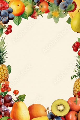 Blank empty white page with oil painting chic floral border, slightly edges. AI generative