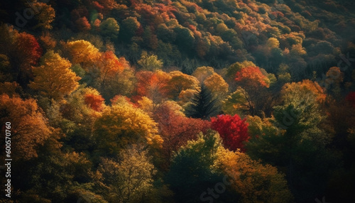Vibrant autumn forest  leaves yellow and multi colored generated by AI