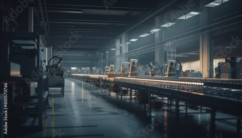 Metal machinery in a futuristic factory workshop generated by AI