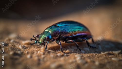 Small scarab beetle crawling on green leaf generated by AI