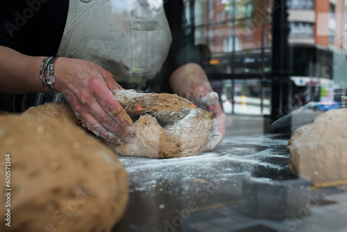Close up of working hands in a bakery