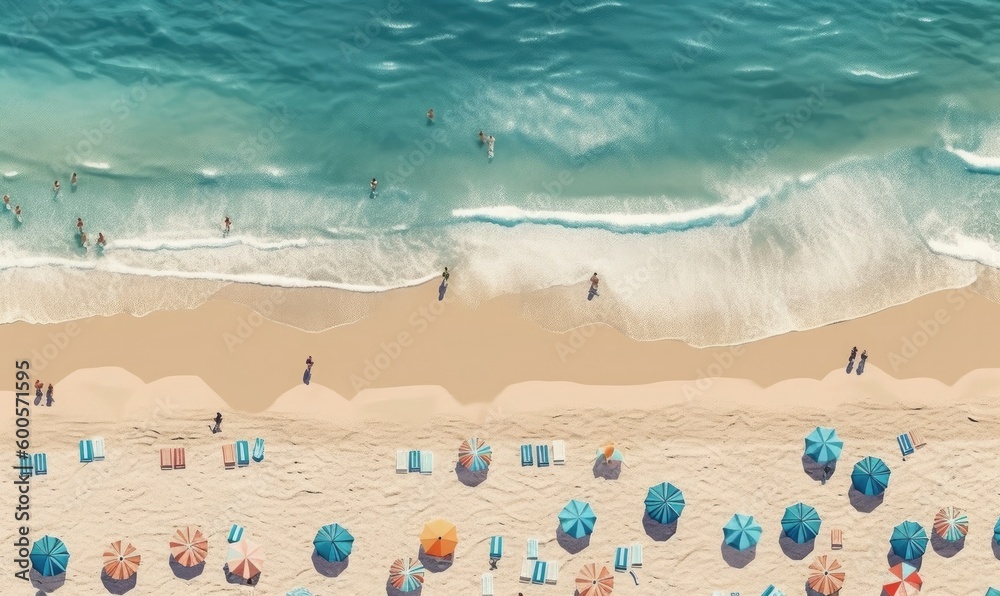Top view of the blue sea and sandy beach, generative AI