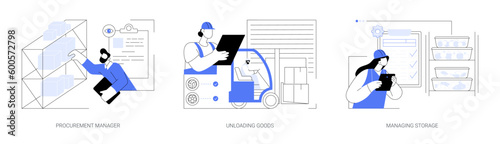 Supermarket storage warehouse abstract concept vector illustrations.