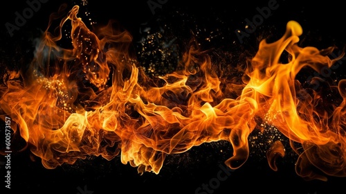 Fotografia, Obraz Flames of fire on a black background. Generative AI