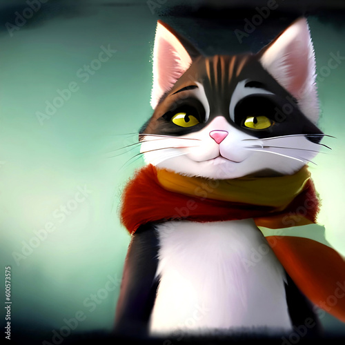Cat in a scarf with a close-up illustration portrait