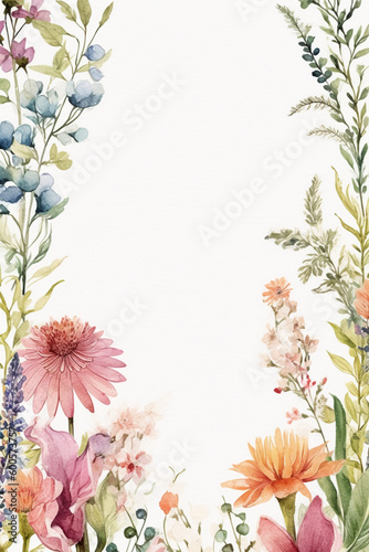 Blank empty white page with oil painting chic floral border  slightly edges. AI generative