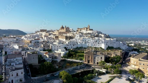 View of Ostuni white town, Brindisi, Puglia (Apulia), Italy, Europe. Old Town is Ostuni's citadel. Ostuni is referred to as the White Town. Ostuni white town skyline and church, Brindisi, Italy.