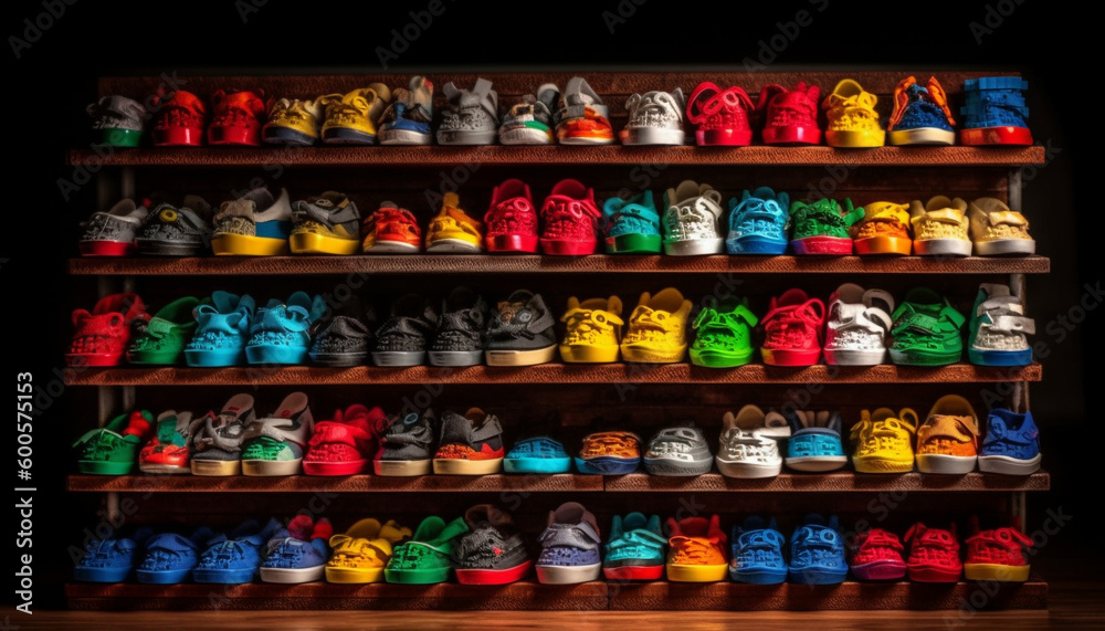 Vibrant sports shoes in a modern store generated by AI