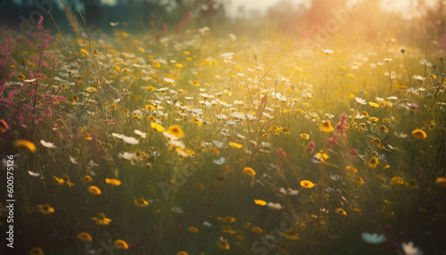 Vibrant wildflowers bloom in the tranquil meadow generated by AI