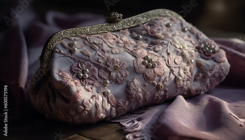 Silk pillow with ornate embroidery, antique glamour generated by AI