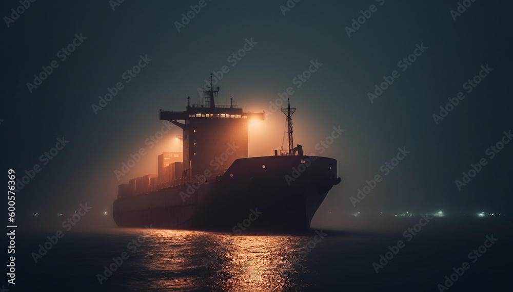 Obraz premium Container ship unloading cargo at commercial dock generated by AI