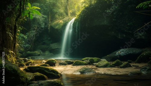 Nature beauty flows in tranquil tropical heaven generated by AI