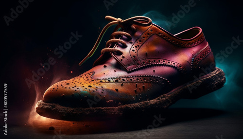 Shiny leather sports shoe on black background generated by AI