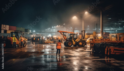 Men working with heavy machinery at night generated by AI