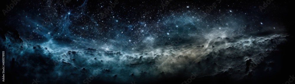 Cosmic Dust. Horizontal banner. AI generated