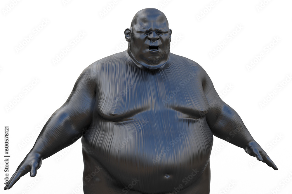 3D render. Silvery torso of a fat man on a white background. 3D render. Silvery torso of a fat man on a white background.