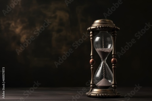 Vintage hourglass on plain background with copy space, generative ai