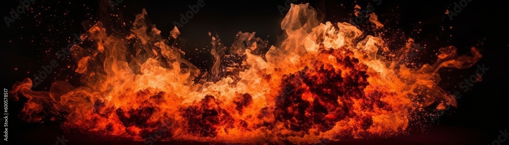 Fiery Explosion. Horizontal banner. AI generated