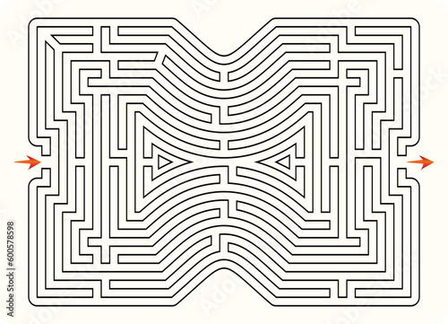 Labyrinth (maze) vector. With entry and exit arrows complex labyrinth game illustration