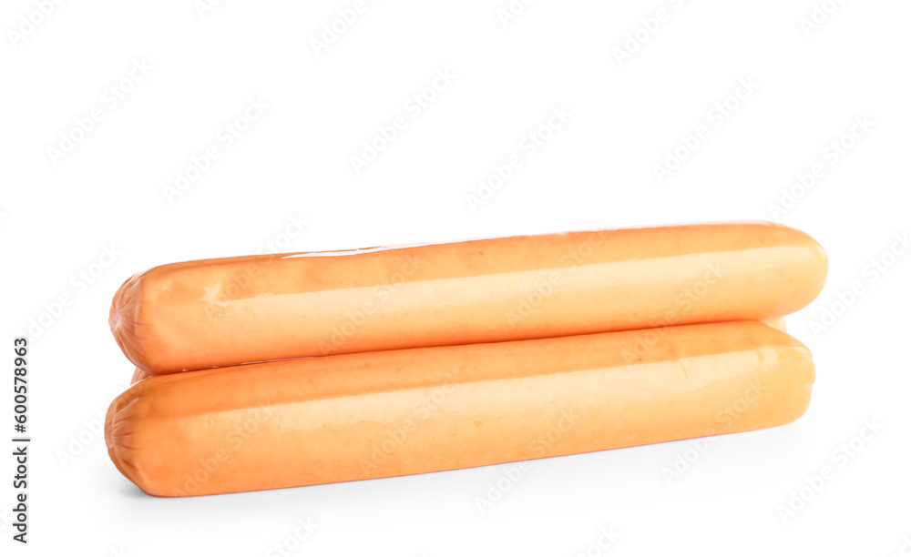 Tasty sausages on white background Tasty sausages on white background