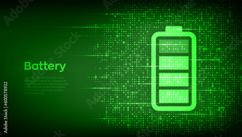 Battery icon made with electricity signs. Green Energy. Charging point station. Rechargeable accumulator. Battery power supply background. Vector illustration.