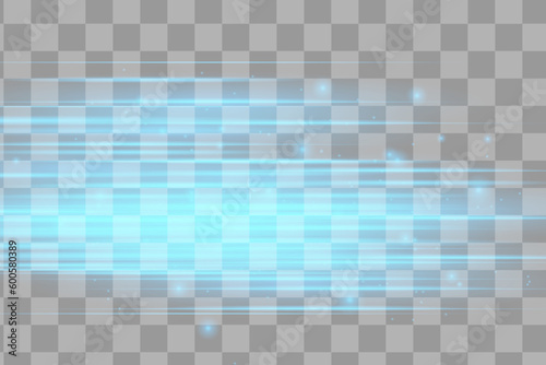 Blue horizontal lens flares pack. Laser beams, horizontal light rays.Beautiful light flares. Glowing streaks on white background. Luminous abstract sparkling lined background.