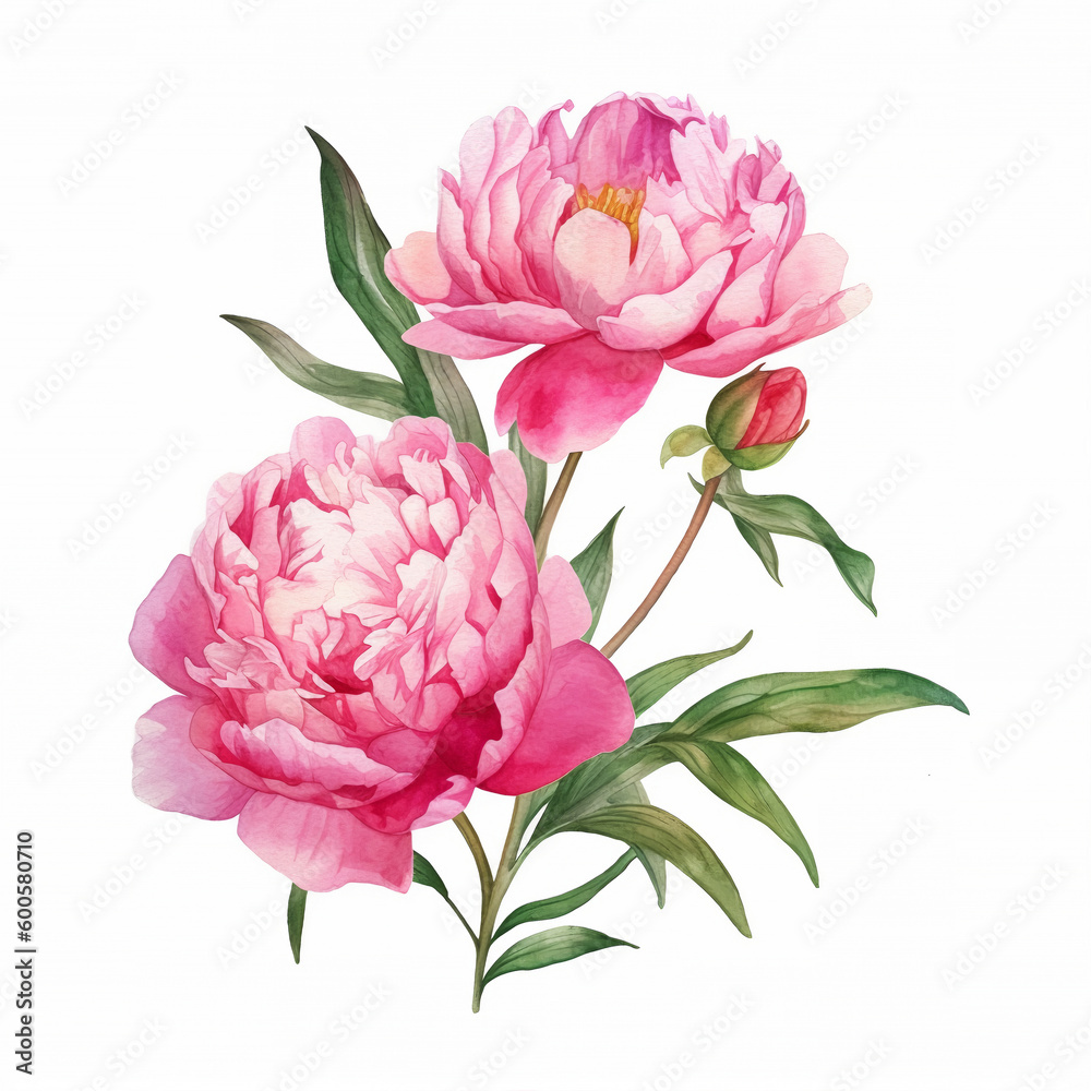 Composition of Pink Watercolor Peonies.